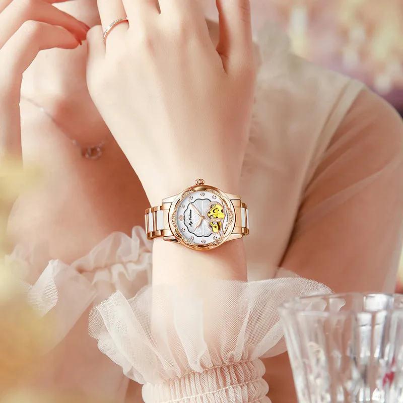 Women's Mechanical Diamond Automatic Skeleton Ceramic Strap Wristwatches