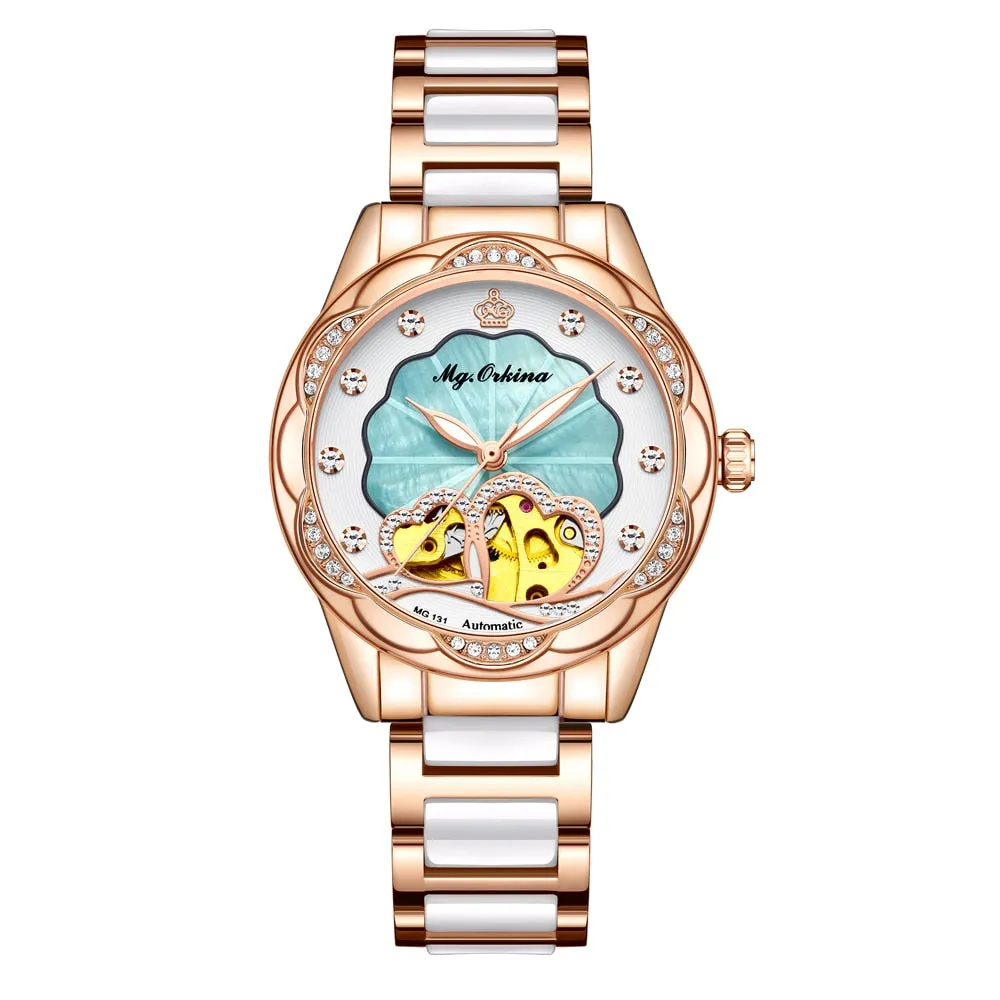 Women's Mechanical Diamond Automatic Skeleton Ceramic Strap Wristwatches
