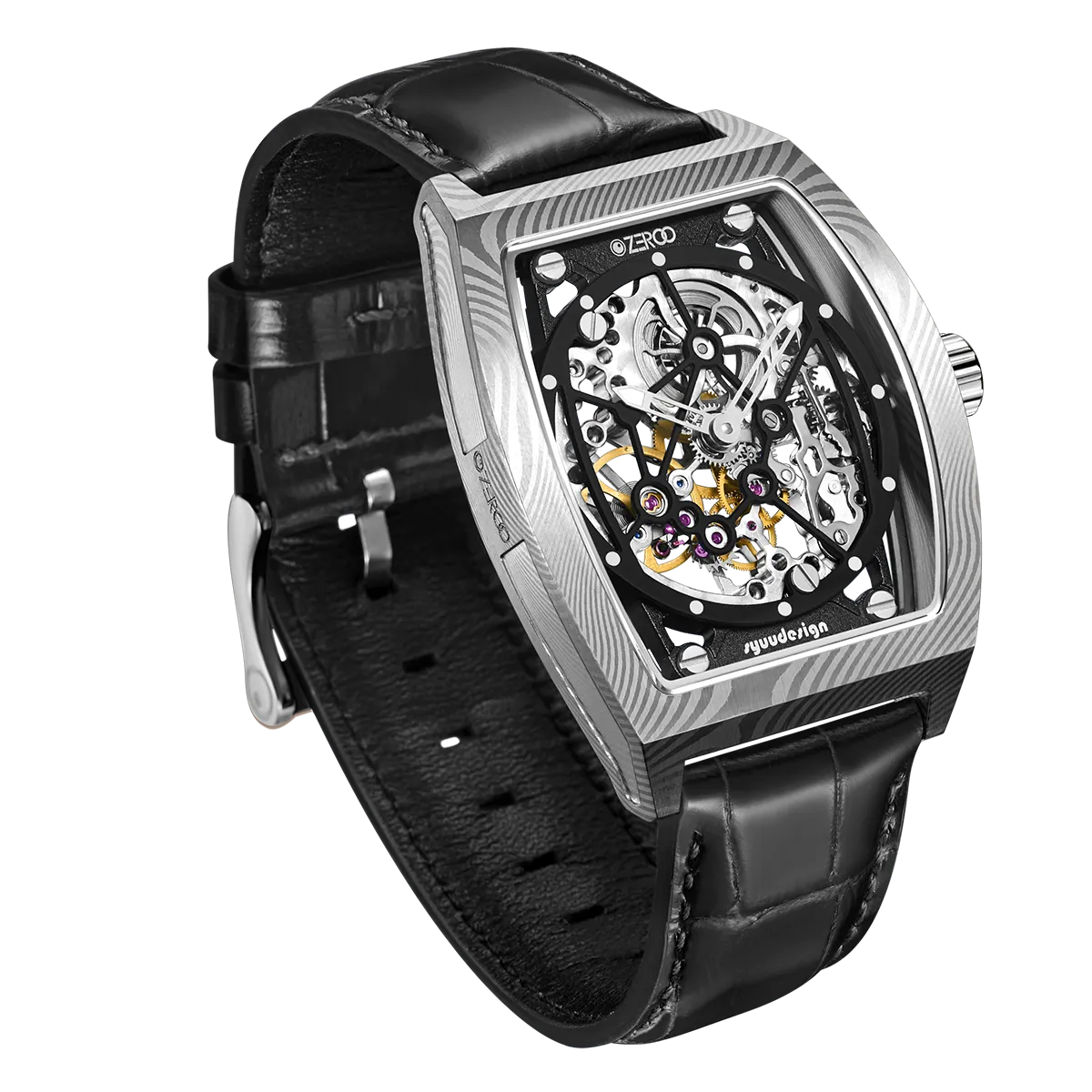 ZEROO M1D Damascus Steel THE AURIGA SKELETON MECHANICALAUTOMATIC WATCH FOR GENTS - ZM001DSBK