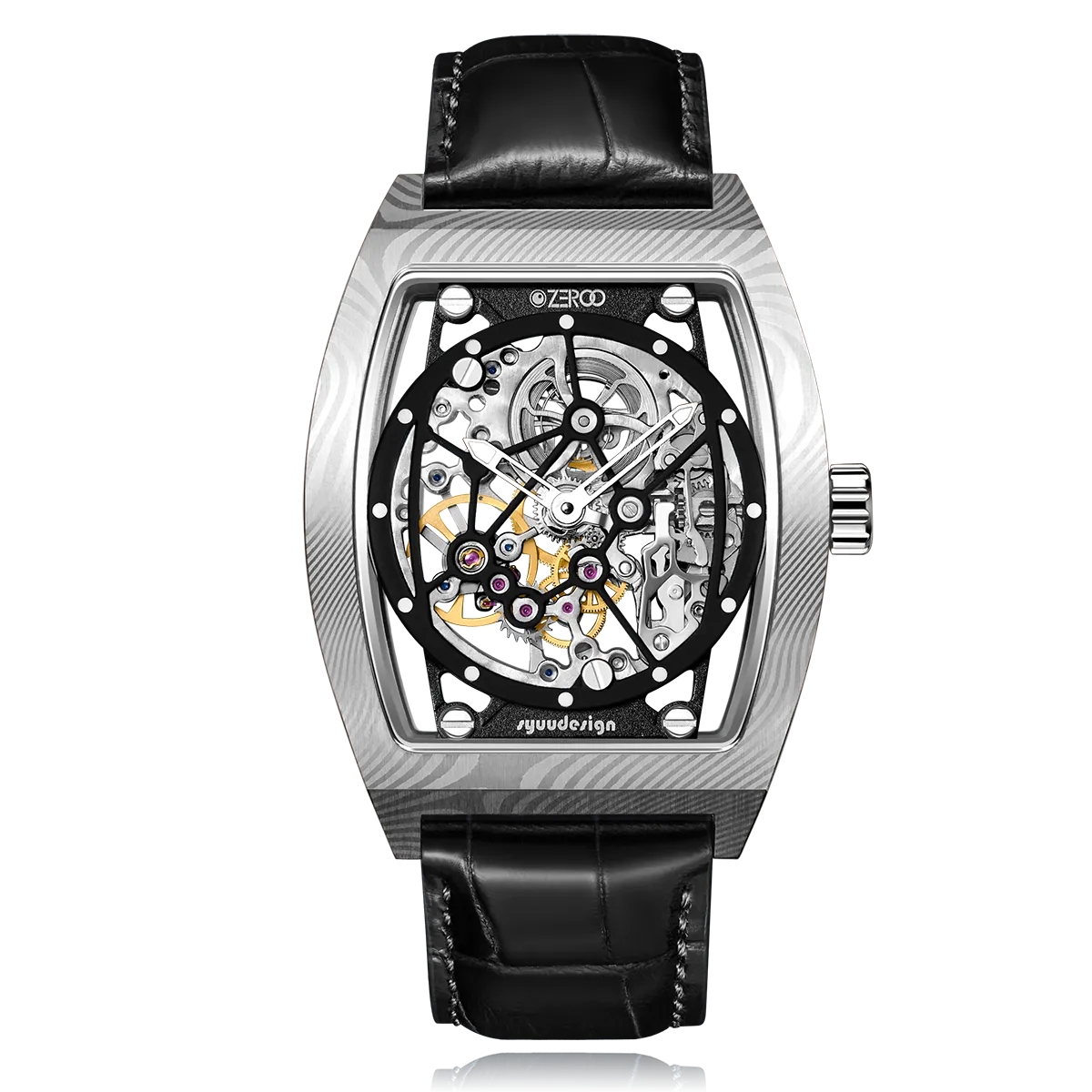 ZEROO M1D Damascus Steel THE AURIGA SKELETON MECHANICALAUTOMATIC WATCH FOR GENTS - ZM001DSBK
