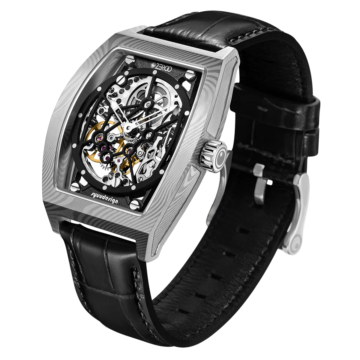 ZEROO M1D Damascus Steel THE AURIGA SKELETON MECHANICALAUTOMATIC WATCH FOR GENTS - ZM001DSBK